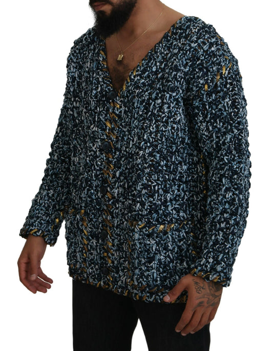Dolce & Gabbana Elegant Blue V-Neck Cardigan Sweater