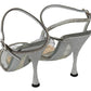 Dolce & Gabbana Silver Leather Ankle Strap Sandals with Crystals