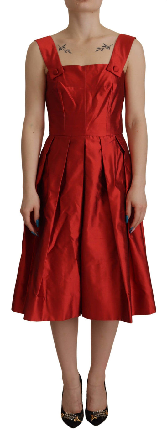 Dolce & Gabbana Radiant Red Silk A-Line Midi Dress