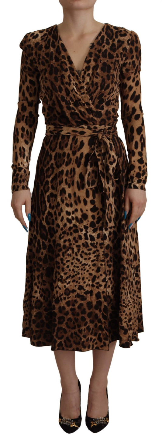 Dolce & Gabbana Elegant V-Neck A-Line Maxi Dress in Brown