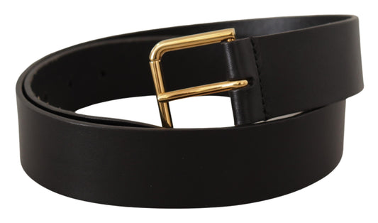 Dolce & Gabbana Elegant Black Leather Belt with Gold-Tone Buckle