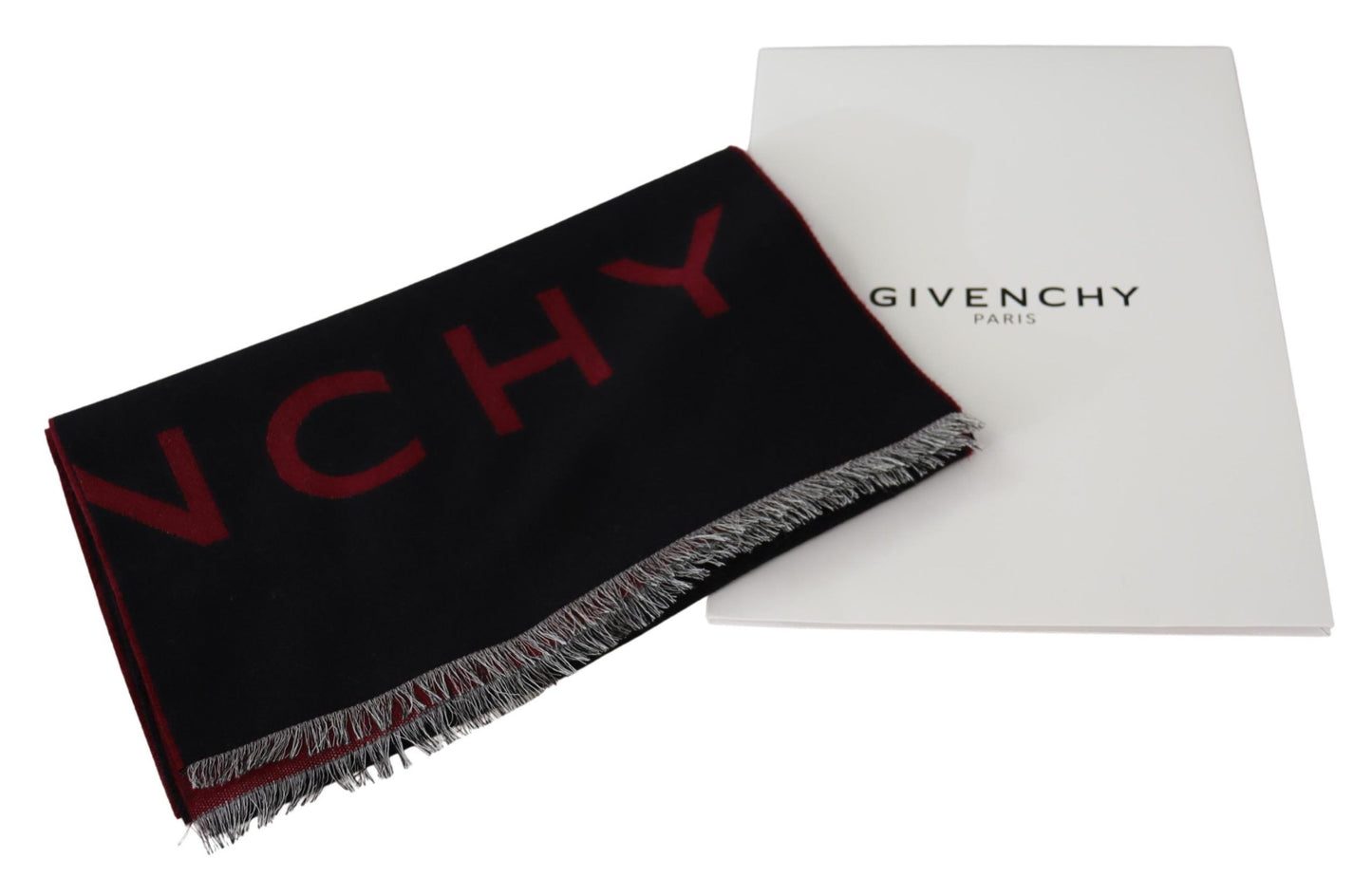 Givenchy Black Red Wool Unisex Winter Warm Wrap Scarf Shawl