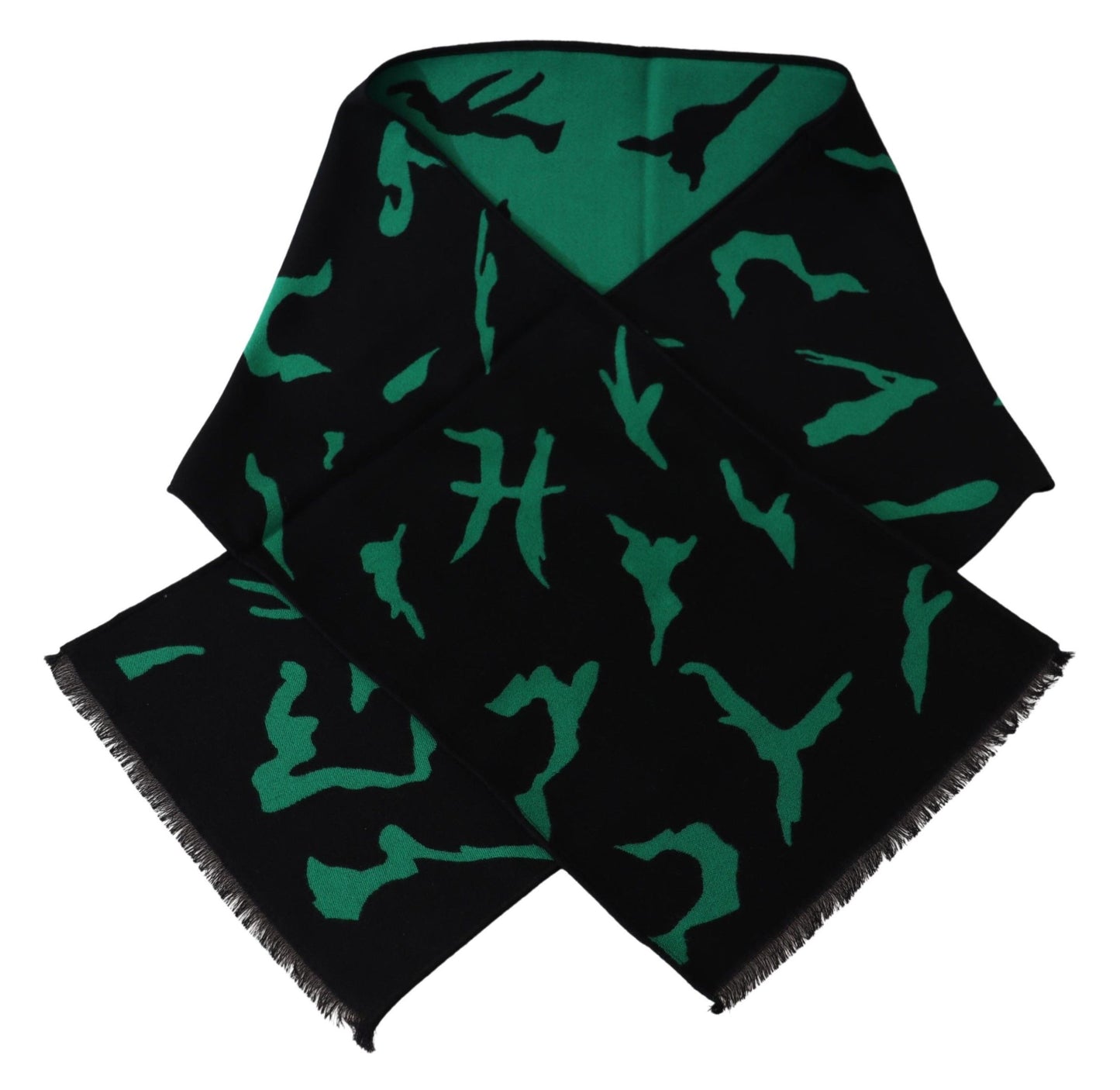 Givenchy Black Green Wool  Unisex Winter Warm Scarf Wrap Shawl