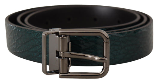 Dolce & Gabbana Elegant Green Leather Belt with Silver Buckle