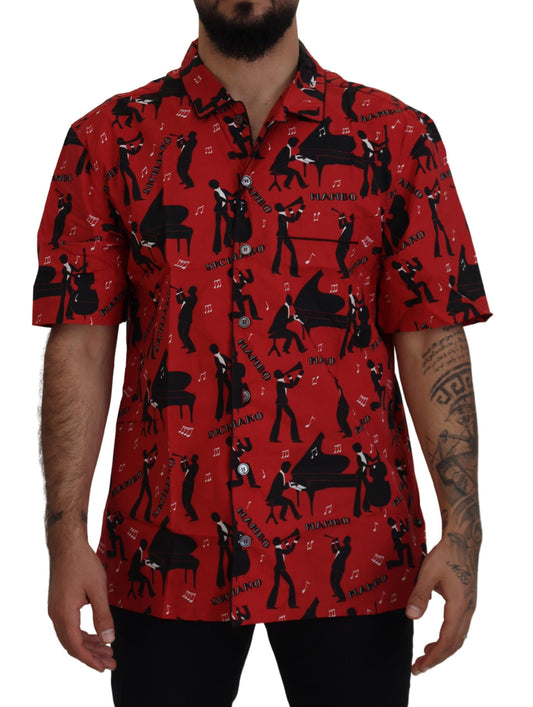 Dolce & Gabbana Elegant Red Jazz Pattern Casual Shirt