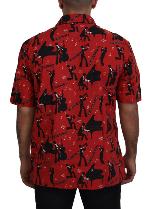 Dolce & Gabbana Elegant Red Jazz Pattern Casual Shirt