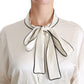 Dolce & Gabbana Elegant Beige Silk Blouse with Bow Scarf
