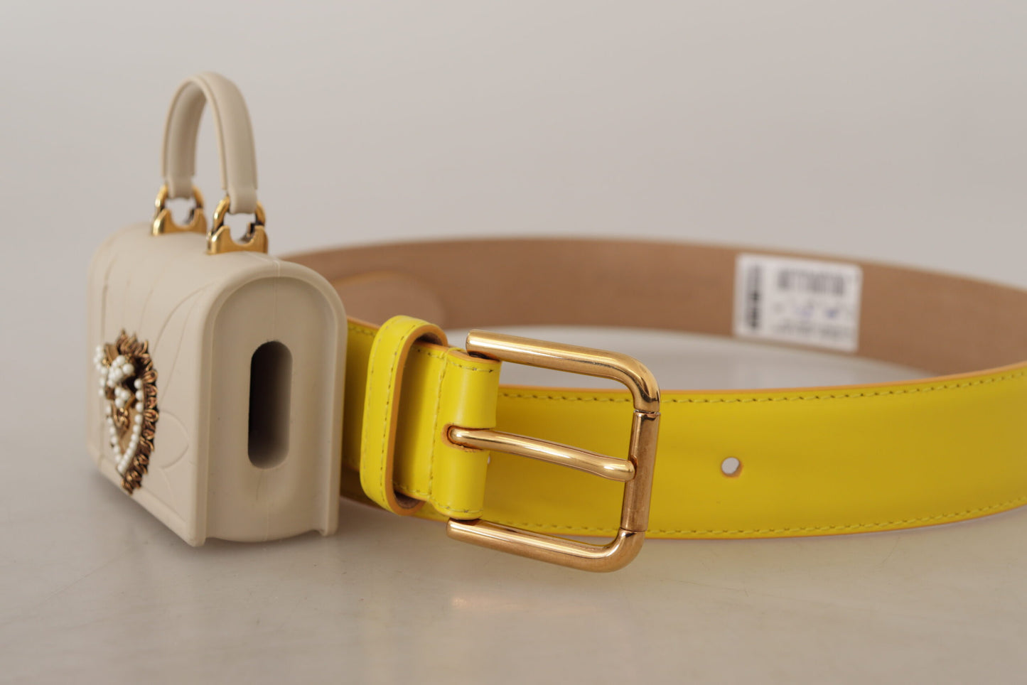 Dolce & Gabbana Chic Yellow Leather Belt with Headphone Case