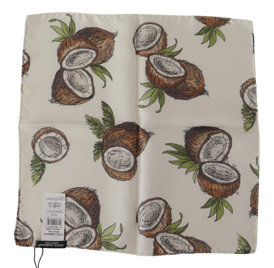 Dolce & Gabbana White Silk Coconuts Print Square Handkerchief Scarf