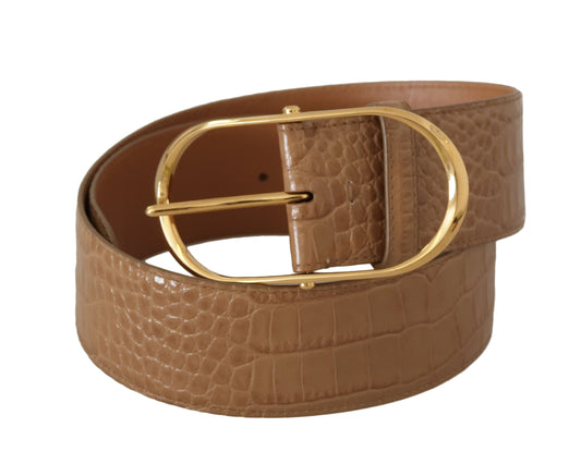 Dolce & Gabbana Elegant Beige Leather Belt with Engraved Buckle