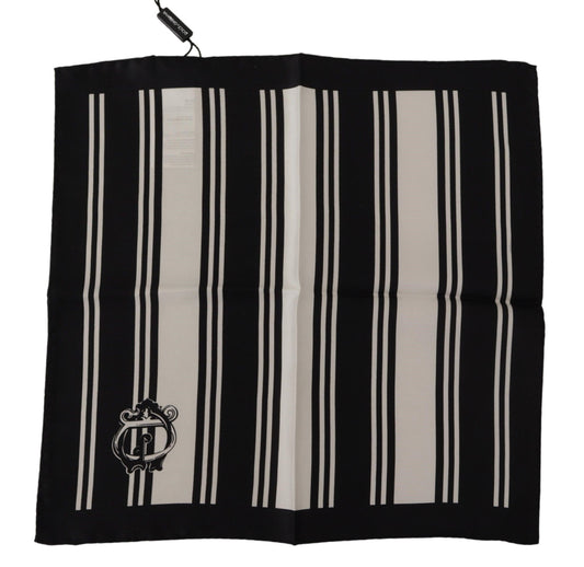 Dolce & Gabbana Black Silk Striped DG Logo Print Square Handkerchief Scarf