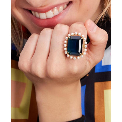 Gold-Tone Cubic Zirconia & Imitation Pearl Statement Ring