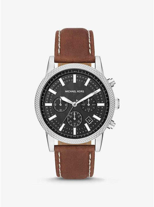 Oversized Hutton Silver-Tone and Leather Watch
