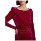 Velvet Puff-Sleeve Cocktail Dress