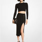 Logo Button Ribbed Viscose Blend Pencil Skirt