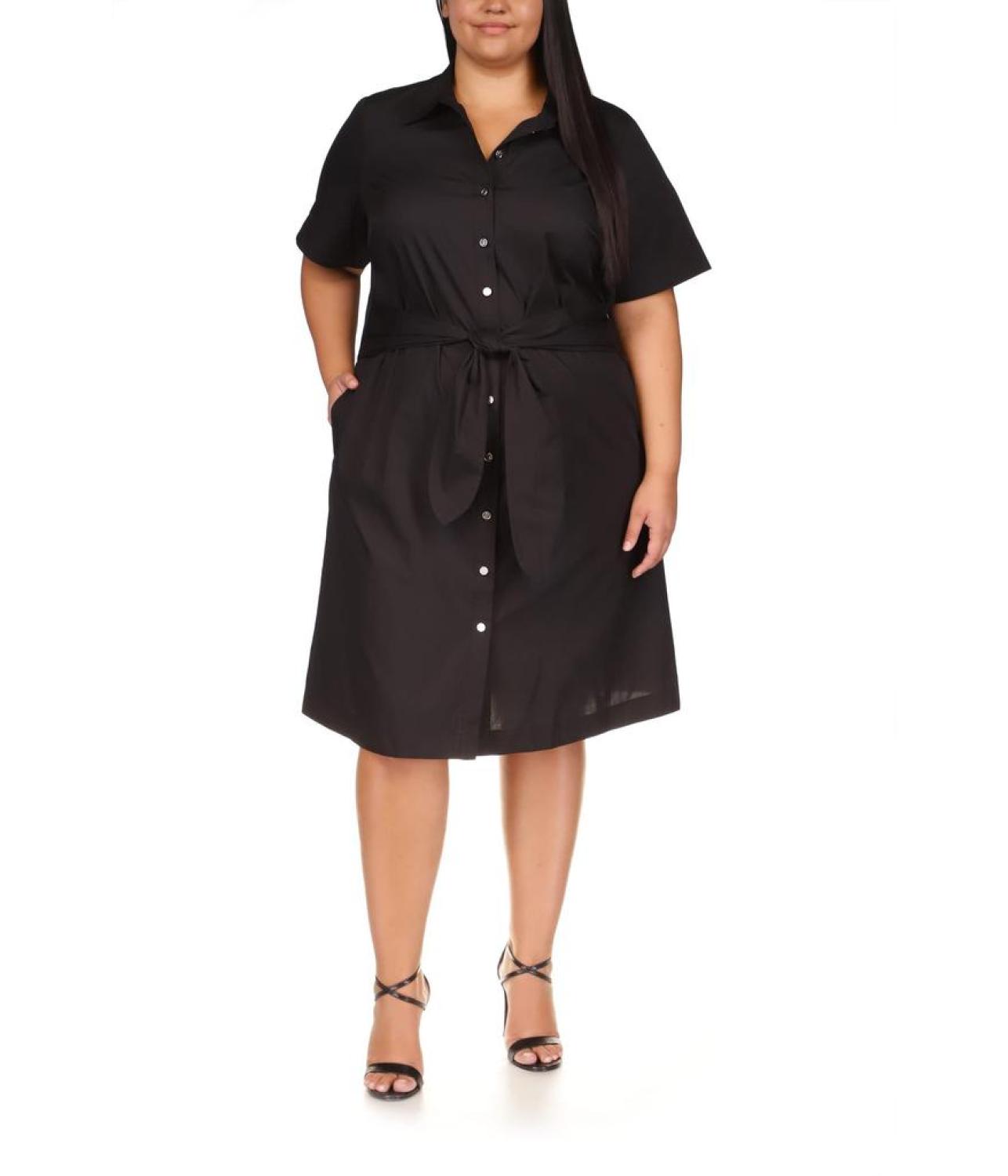 Plus Size Poplin Tie Front Dress