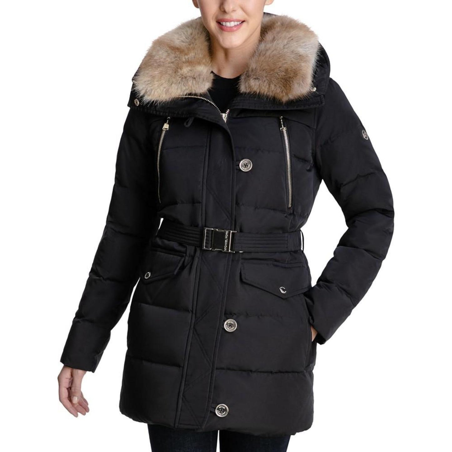 Women's Faux-Fur-Collar Hooded Down Puffer Coat, Created for Macy's