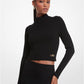 Ribbed Merino Wool Blend Cropped Turtleneck Sweater