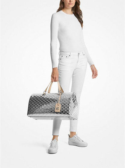 Grayson Extra-Large Logo Embossed Patent Weekender Bag
