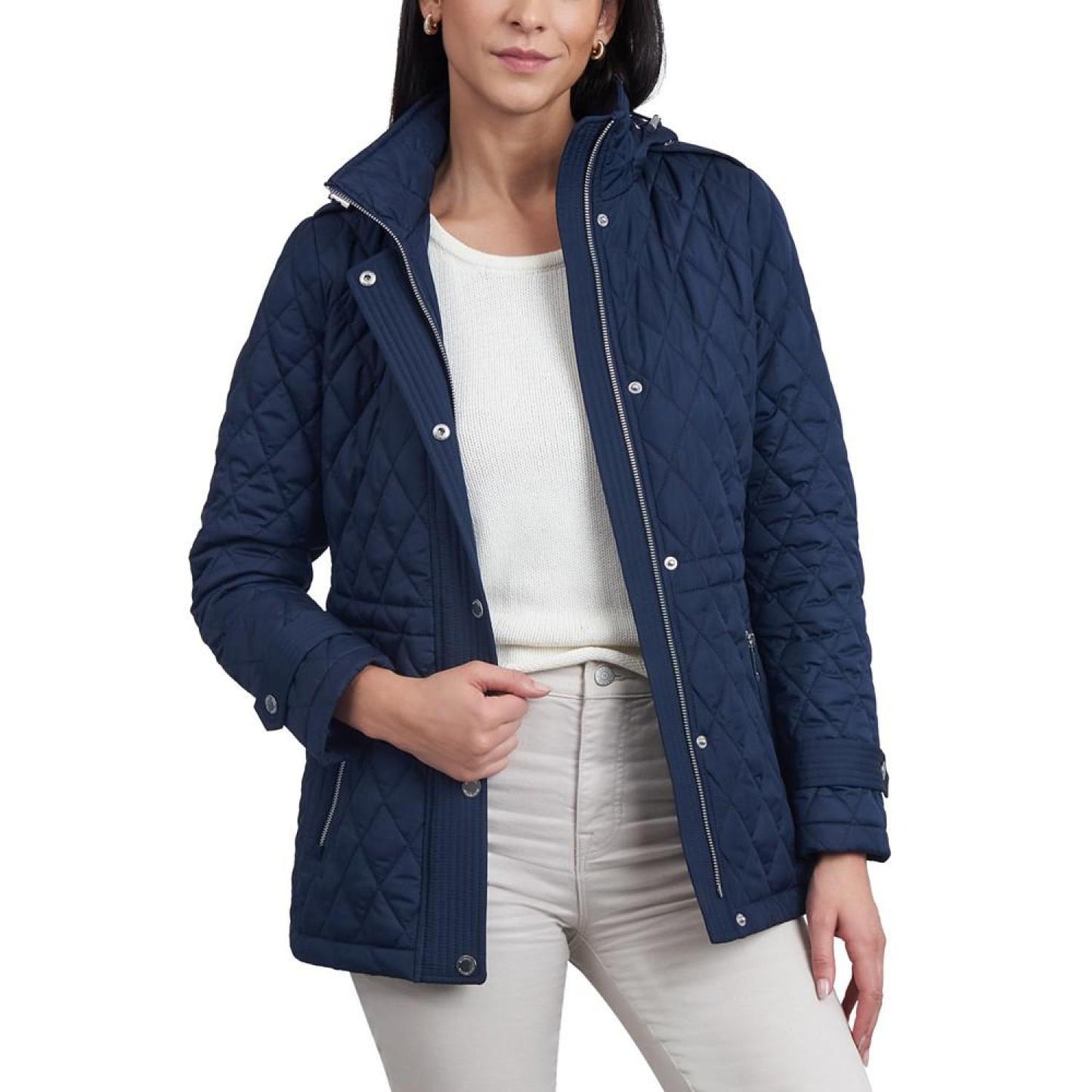 Women's Petite Quilted Hooded Anorak Coat