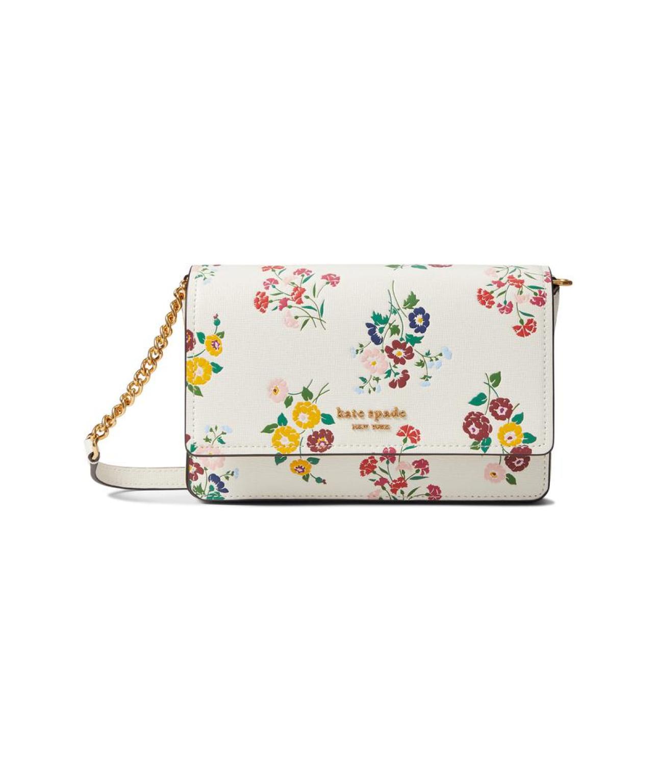 Morgan Bouquet Toss Embossed Saffiano Leather Flap Chain Wallet