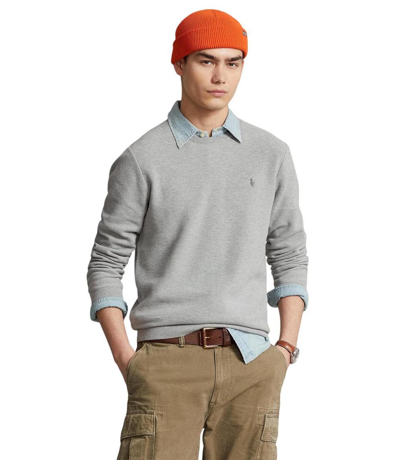 Textured Cotton Crew Neck Sweater