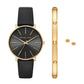Women's Pyper Three-Hand Black Leather Watch 38mm and Jewelry Gift Set