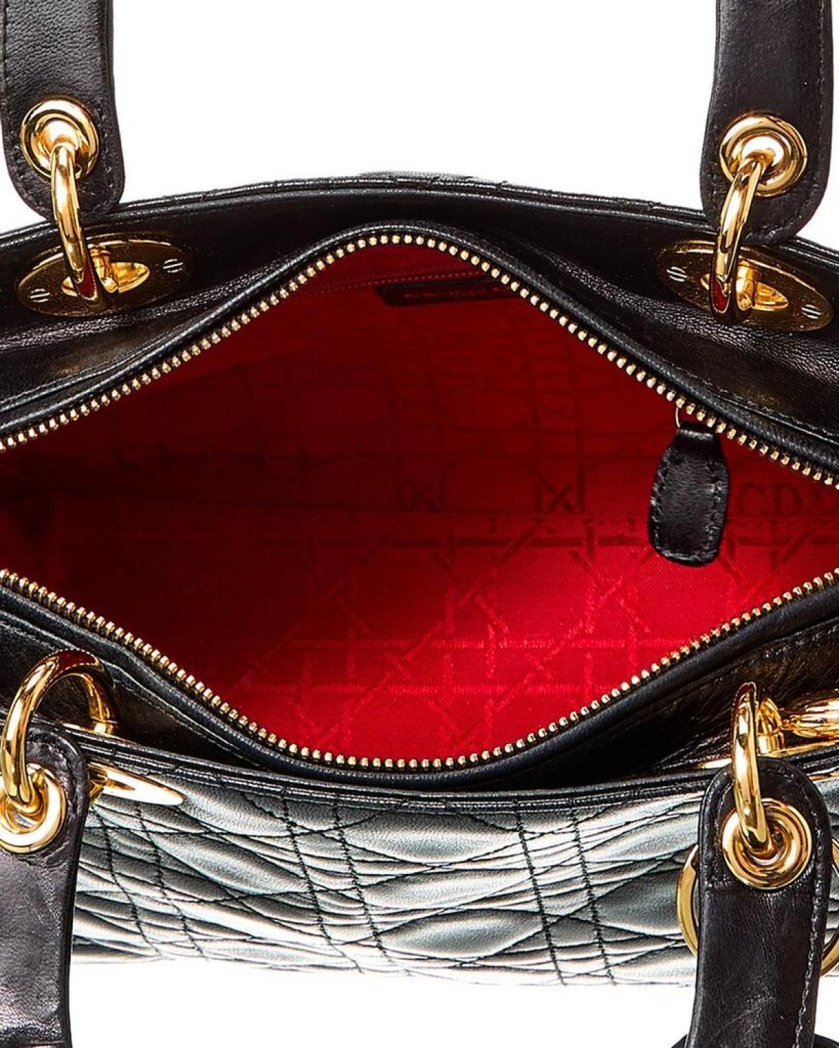 Dior Black Lambskin Leather Large Lady Bag (Authentic Pre-Owned) (Authentic
