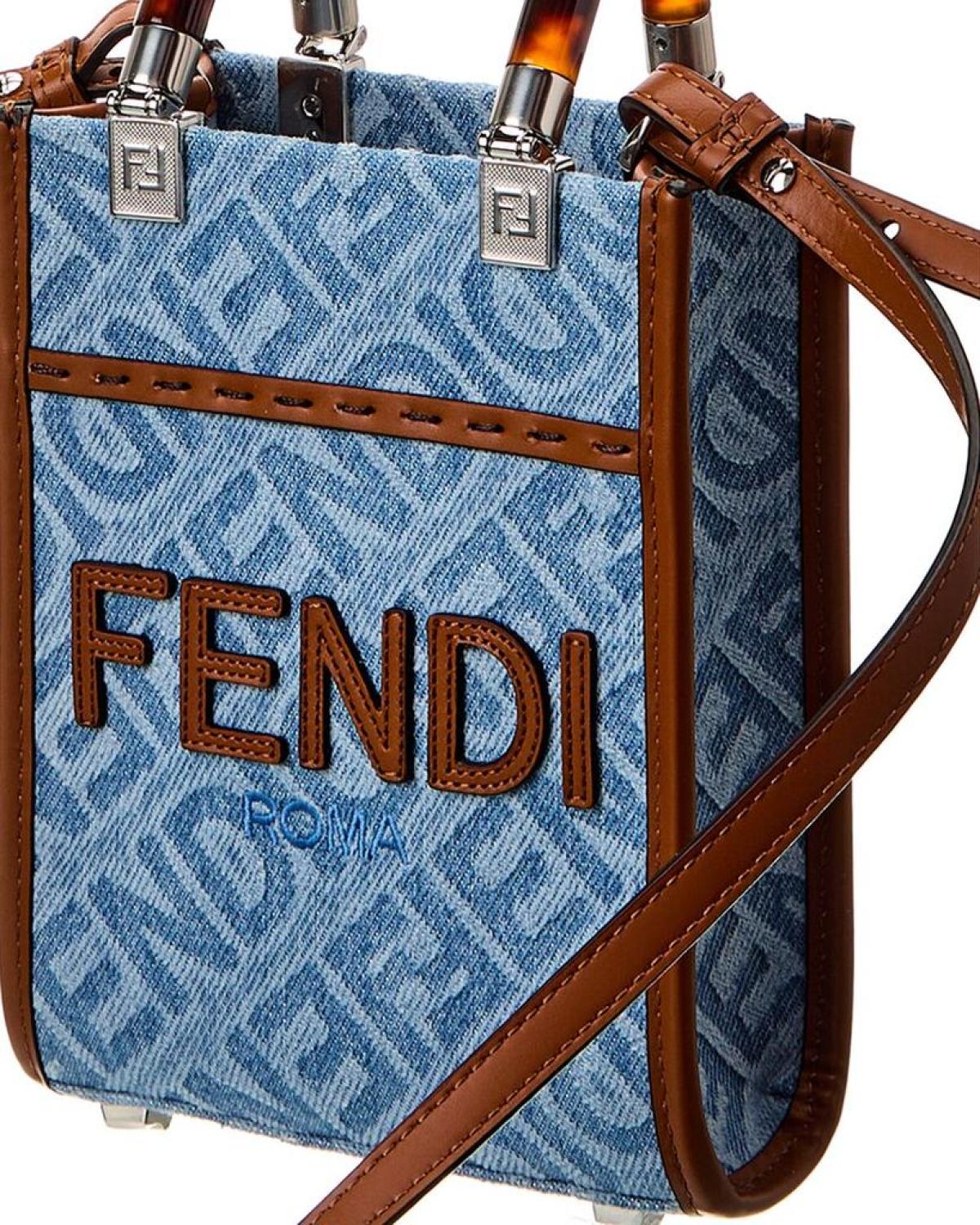 FENDI Sunshine Mini Denim & Leather Tote