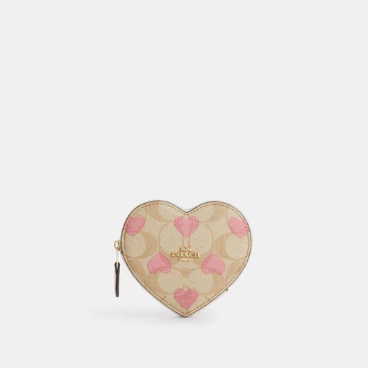 Coach Outlet Heart Coin Case In Signature Canvas With Heart Print