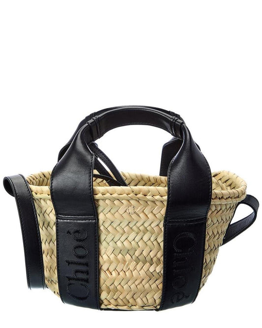 Chloé Sense Small Raffia & Leather Basket Tote