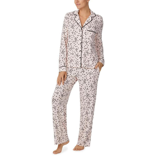 Long Sleeve Sweater Knit Notch Collar PJ Set