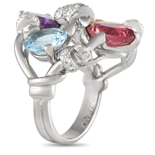 Chanel 18K White Gold Diamond and Multicolored Gemstone Ring