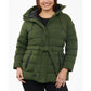 Women's Plus Size Belted Hooded Puffer Coat