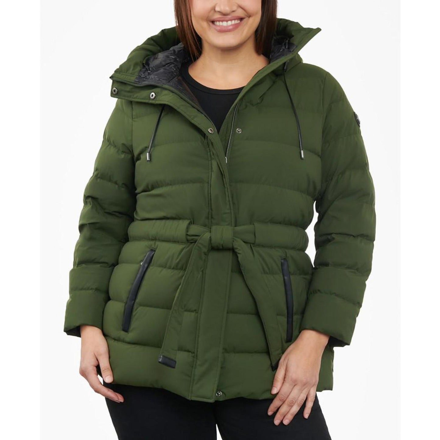 Women's Plus Size Belted Hooded Puffer Coat