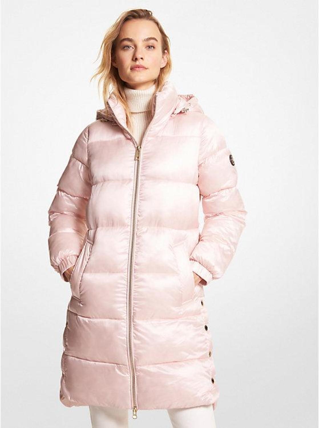 Metallic Satin Ciré Quilted Puffer Coat