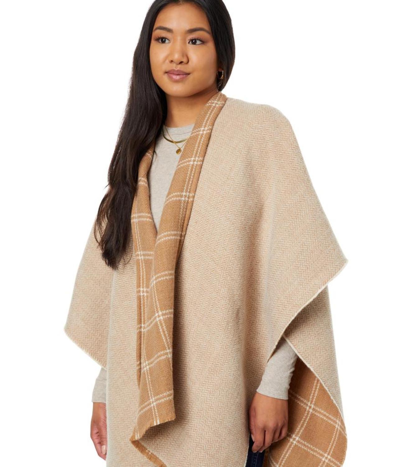 Herringbone Windowpane Reversible Ruana
