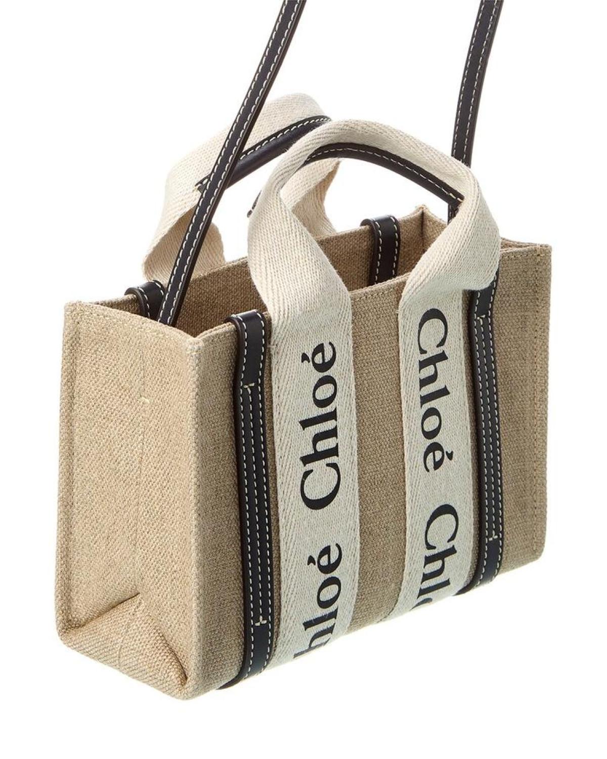 Chloé Woody Mini Canvas & Leather Tote