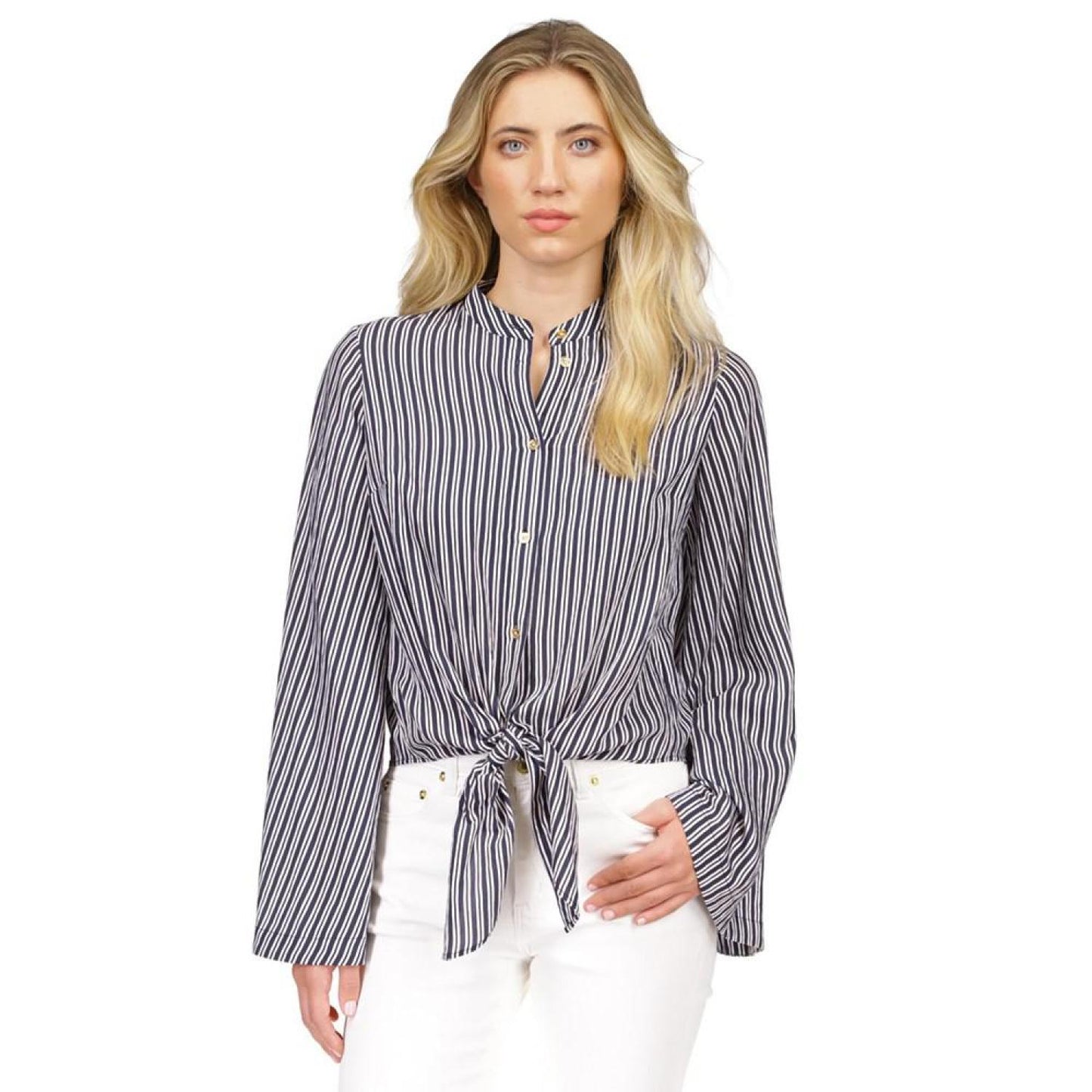 Women's Striped Button-Front Tie-Hem Top