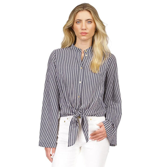 Women's Striped Button-Front Tie-Hem Top