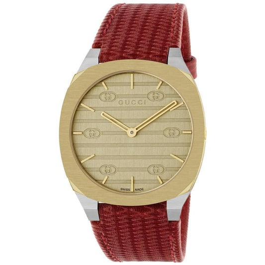 Women's Swiss 25H Red Leather Strap Watch 34mm