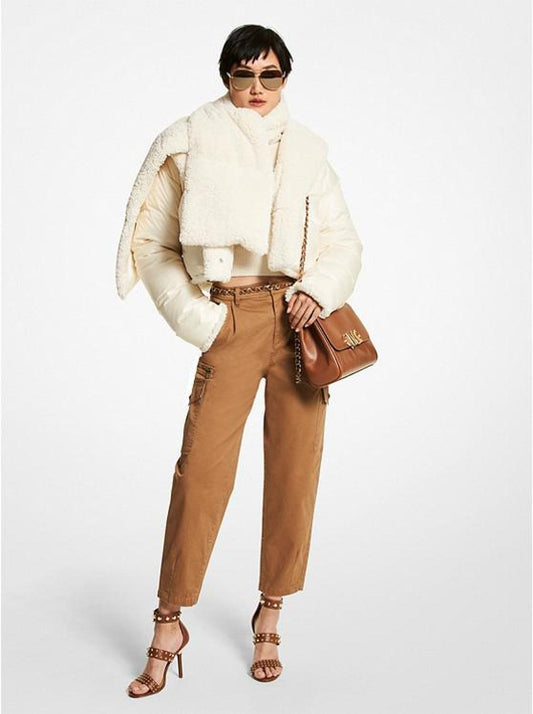 Reversible Faux Shearling and Ciré Puffer Scarf