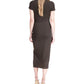 Metallic Ruched Short Sleeve Midi Dress