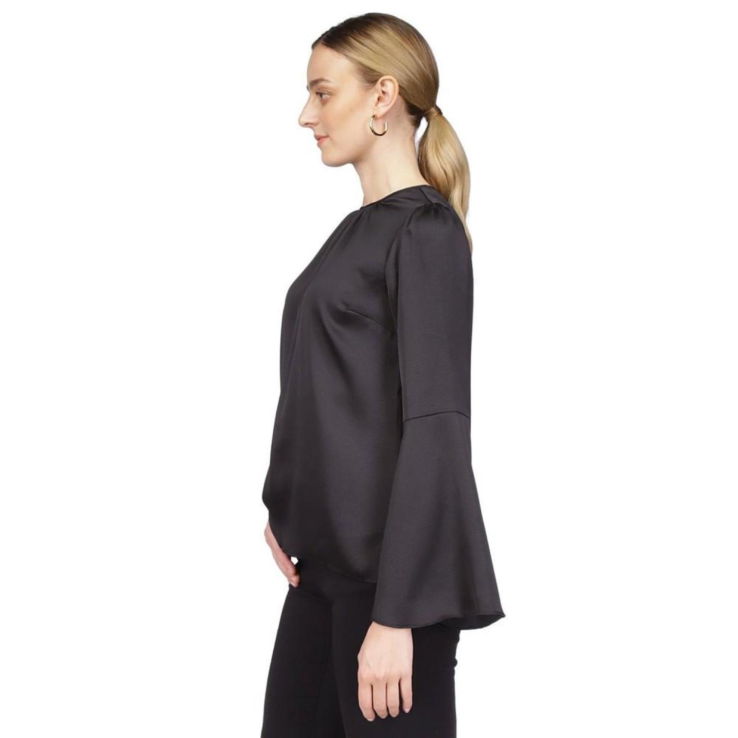 Women's Hammered-Satin Bell-Sleeve Top