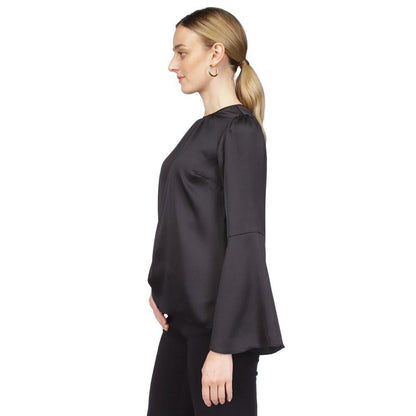 Women's Hammered-Satin Bell-Sleeve Top