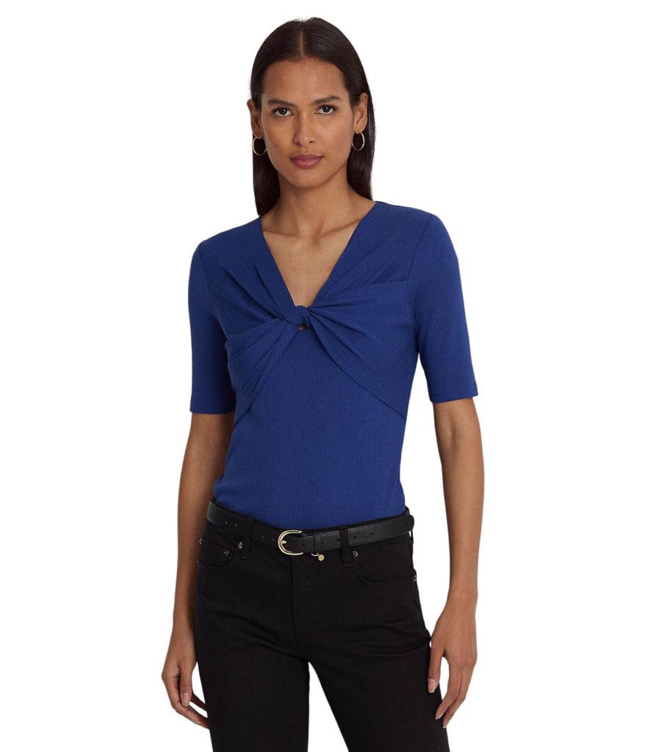 Twist-Front Rib-Knit Cotton-Blend Tee
