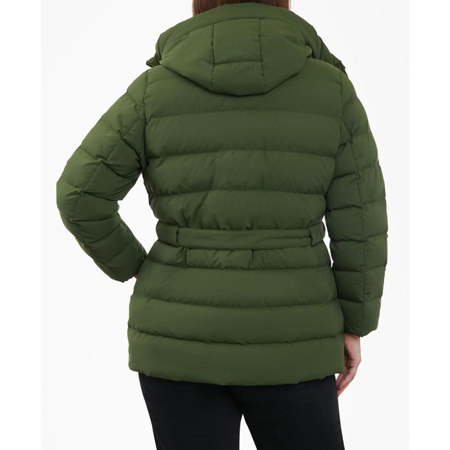 Women's Plus Size Belted Hooded Puffer Coat