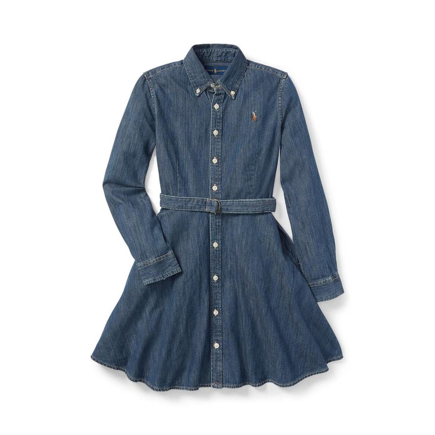 Belted Cotton Denim Shirtdress (Big Kids)