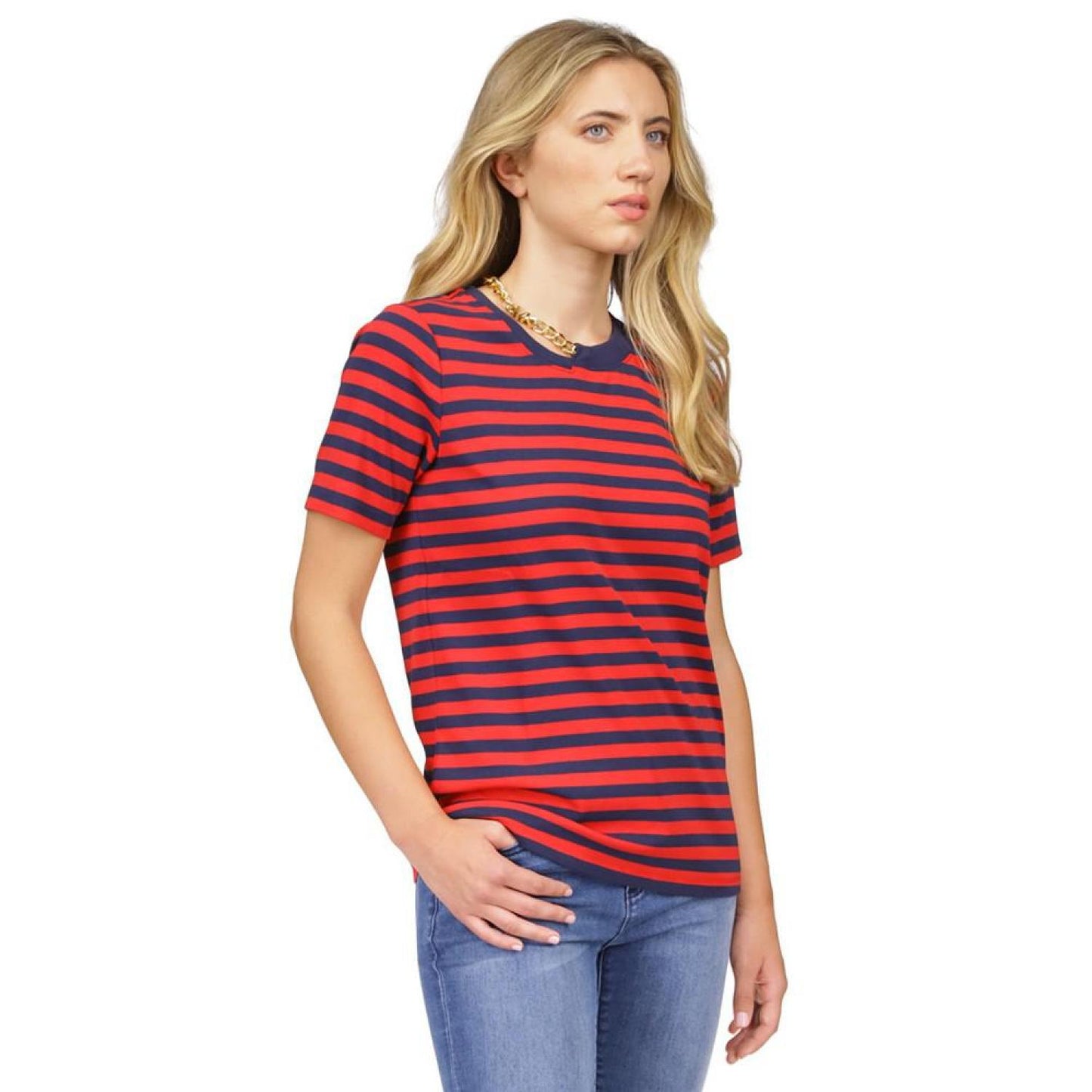 MICHAEL Women's Striped Chain-Neck T-Shirt