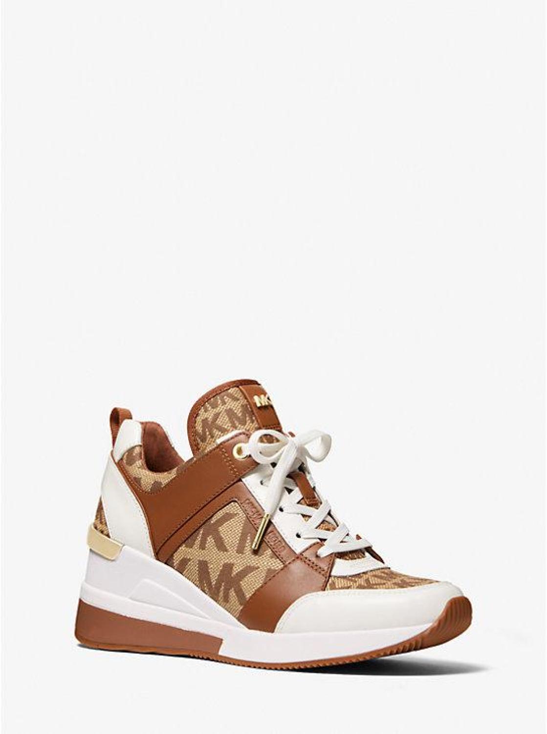 Georgie Leather and Logo Jacquard Trainer